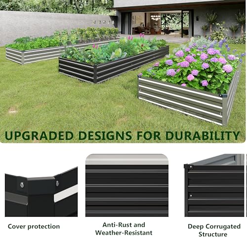 2PCS 9x3x1ft Galvanized Raised Garden Bed Kit,Metal Planter Box for Vegetables,Flowers,Herbs Durable Rust-Resistant Patio Gardening Beds,Black - color: Black, size: 9x3x1(2PCS)