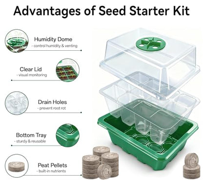 Seed Starter Tray with Peat Pellets, Green Seeding Starter Trays for Plants - size: 4 Set-green