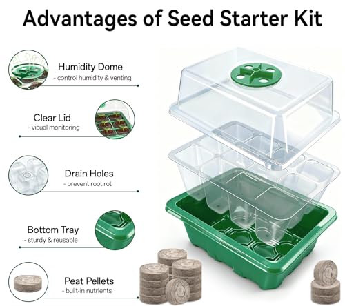 Seed Starter Tray with Peat Pellets, Green Starting Seeds Kit for Plants - size: 8 Set-green