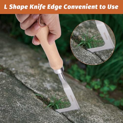Crack Weeder,Stainless Steel Crevice Weeding Tool with Wood Handle