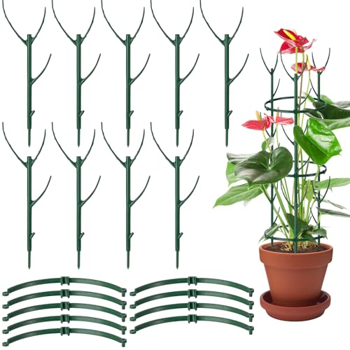 9 Pcs Plant Support Stakes & Plant Cage Support Rings, Plant Supports for Indoor Plants, Stackable Plant Holder Stick, Small Plants Potted Plants Flower Other Climbing Plants (6.4 "Wide X 11" High) - color: plantstake-9