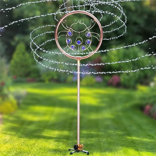 34" Tall Copper-Coated Stainless Steel Garden Sprinkler, 360° Rotating Decorative Ornamental Sprinkler for Lawn, Yard & Landscape Watering (Ladybug) - color: Ladybug