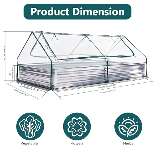 DUMOS Galvanized Raised Garden Bed with Cover, Clear, 8x4x1ft - color: Silver (Transparent Cover), size: 8×4×1ft