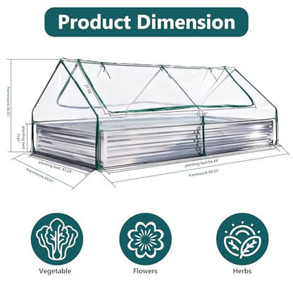 DUMOS Galvanized Raised Garden Bed with Cover, Clear, 8x4x1ft - color: Silver (Transparent Cover), size: 8×4×1ft
