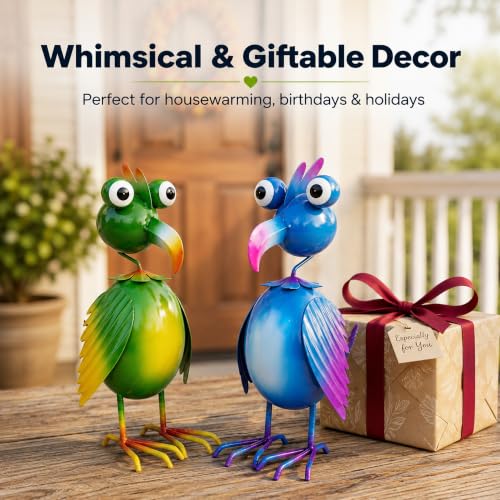 Loscarol 2-Pack Metal Bird Garden Statues, 11.8 Inch Outdoor Yard Decor