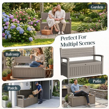 Outdoor Bench, Waterproof Garden Storage Bench, 110 Gallon Deck Box