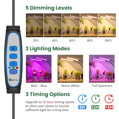 Wolezek Clip on Grow Lights for Indoor Plants, Red Blue Full Spectrum - color: Red/Blue-2-Head