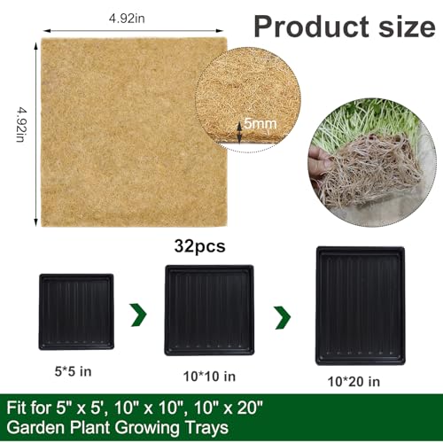 32 PCS Microgreen Mats, 5" X 5" Plant Grow Mat Hydroponic Grow Pads Microgreens Sprouting Mats Microgreens Kit for 1020 Germination Trays Wheatgrass Sprouts - size: 32PCS 5''x5''