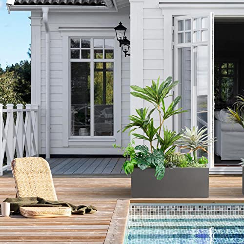 38Lx15Wx15H Rectangular Metallic Planter Box for Outdoor Indoor Plants - color: Gray
