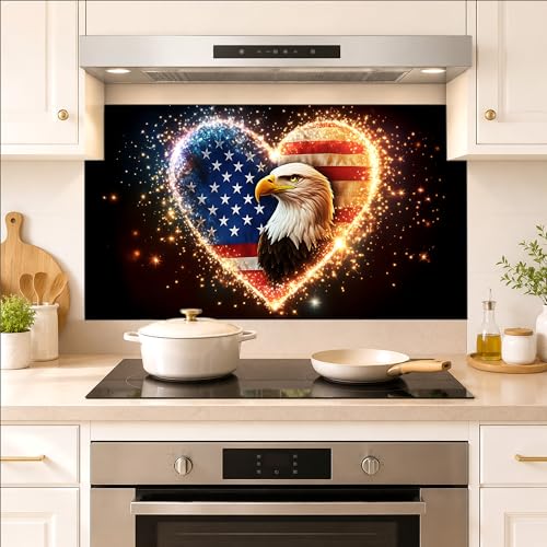 Kitchen Wallpaper 17.3x28 in Bald Eagle American Flag Heart for Backsplash - color: Colorful1288