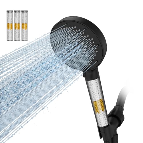 SR SUN RISE High Pressure Filtered Handheld Shower Head 9 Spray（4 filters） - color: Matte Black, style: 2.5 Gallon Per Minute+4 Filters