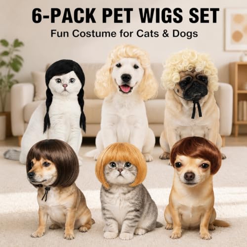 Six Fun Cat and Dog Wig - color: Off-white and Black and Brown