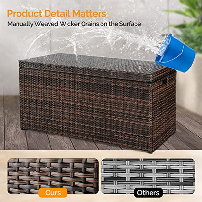 VINGLI 132 Gallon Outdoor Wicker Storage Box
