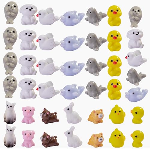 50pcs Mini Resin Animal Figurines Bulk Miniature Animal Figurines Miniature Fairy Garden Landscape Accessories Hidden Handicrafts Decoration House Garden Car Aquarium - color: Grey-50pc