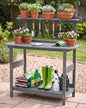 HIPS Outdoor Potting Table Bench with 3-Tier Storage Gray - color: Gray