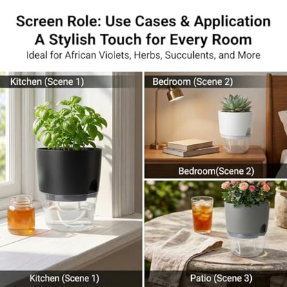 Vanavazon 6 Inch Self Watering Pots for Indoor Plants African Violet Pots - color: Gray