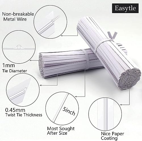 Easytle 1200 Pcs 5" White Paper Twist Ties Bread Ties White Twist Ties Twisty-Ties Bag Ties Twist Ties for Bags Bread Wire Ties Twist Tie for Party Cello Candy Bread Coffee Bags Cake Pops (Pack of 3) - size: 1200 Pcs (Pack of 3)