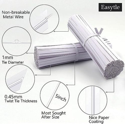 Easytle 1200 Pcs 5" White Paper Twist Ties Bread Ties White Twist Ties Twisty-Ties Bag Ties Twist Ties for Bags Bread Wire Ties Twist Tie for Party Cello Candy Bread Coffee Bags Cake Pops (Pack of 3) - size: 1200 Pcs (Pack of 3)