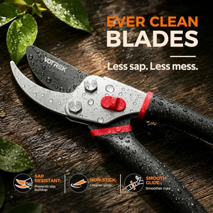 Bypass Pruning Shears, 8.5" Jam-Proof Spring Clippers for branches - color: Cherry Red