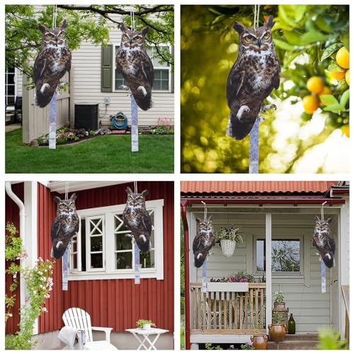 Bird Scarer, 2Pack Fake Owl Hanging Owl to Keep Birds Away Reflective Hanging Bird Decoration to Keep Birds Away from Garden Patio Windows, Mighty Hawks 2pcs - color: Mighty Hawks 2pcs