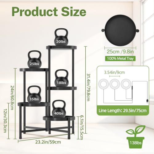 iDavosic.ly 5 Tier Large Plant Stand with Grow Light, 10 Inch Tray, Black - color: Black with Lights, size: 5 Tiers