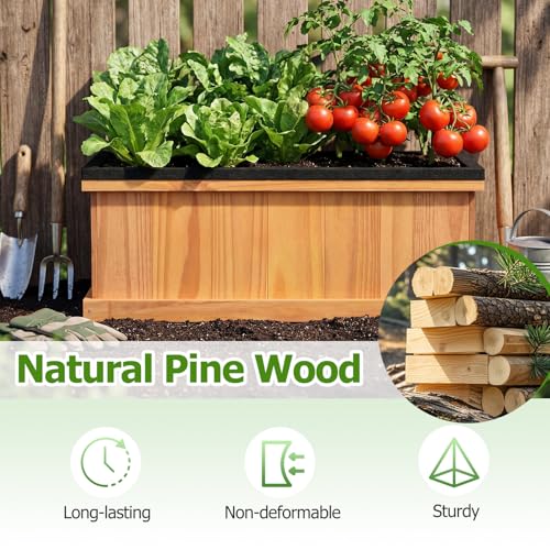 HAPPYGRILL Wood Raised Garden Bed with Drainage Holes & Liner - color: Orange, size: 28" x 10" x 10"