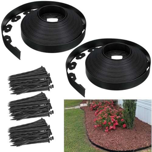 Garden Edging Borders 1.5IN x 131FT,Landscape Edging Black with 200pcs Plastic Stakes, Lawn Edging Flexible DIY Fence for Landscaping,Flower Bed,Grass,Gravel,Tree Surrounding - color: Black, size: 1.5IN x 131 FT
