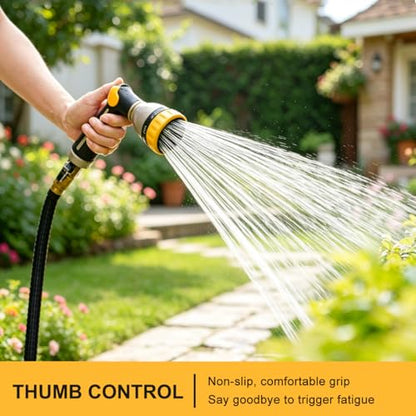 FANHAO Thumb Control Garden Hose Nozzle Heavy Duty Metal, 8 Spray Patterns - color: Black & Yellow, size: Multi-Pattern