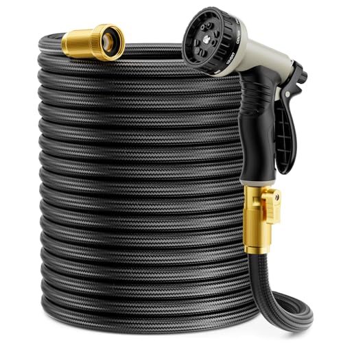 Garden Hose 25 ft Non-Expandable, Flexible Water Hose, Lightweight Hose with 10-Function Nozzle for Yard, Portable, Leak Proof, All-Weather Water Pipe for Outdoor, Car Wash, RV, Lawn - size: 25FT