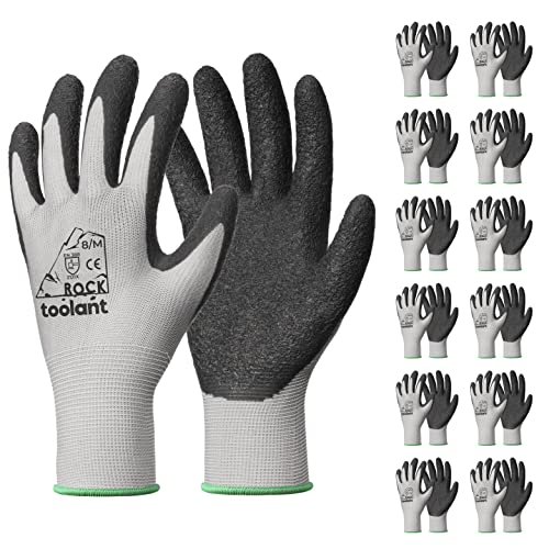 toolant Crinkle Latex Work Gloves, 12 Pairs, Gray, Medium - color: Gray, size: Medium