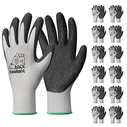 toolant Crinkle Latex Work Gloves, 12 Pairs, Gray, Medium - color: Gray, size: Medium
