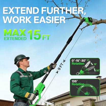 SOYUS 2-in-1 8-Inch Pole Saw & 18-Inch Pole Hedge Trimmer 2x 3.0Ah Battery - color: Clover Green