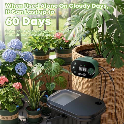 Solar Drip Irrigation System Kit, Auto Plant Waterer for 15 Pots - color: 307 + 1 bucket + 10 flowerpots