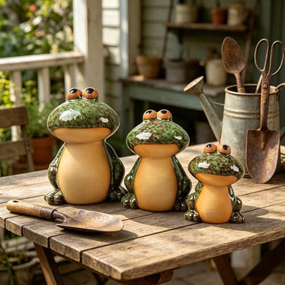 Set of 3 Frog Garden Statues, Outdoor Decorations