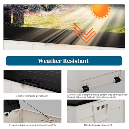 VINGLI 75 Gallon Weatherproof Outdoor Storage Box, White Body, Black Lib - color: White Body, Black Lib