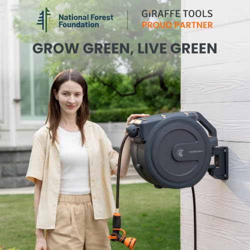 Giraffe Tools Garden Retractable Hose Reel Auto Rewind Wall Mount 1/2"130FT - size: 1/2" 130FT