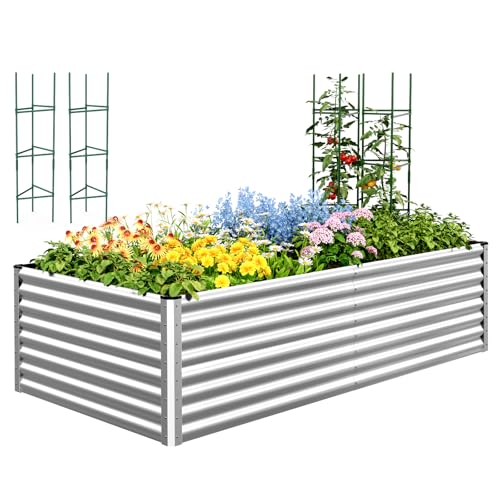Quictent Galvanized Tall Raised Garden Bed 8x4x2 Ft - color: Silver, size: 8x4x2 ft