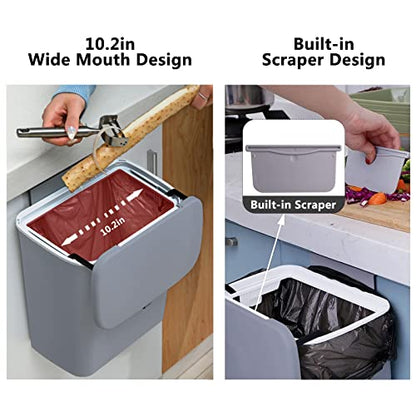 TOPROAD Kitchen Hanging Trash Can, 2.4 Gallon Wall Mount Bin with Lid