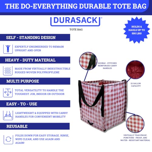DURASACK Heavy Duty Storage Tote Bag 22-Gallon, Gingham Red - color: Gingham Red, size: Single