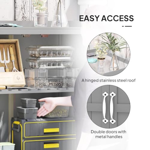 Outsunny Outdoor Storage Cabinet with Metal Tabletop Shelf Gray