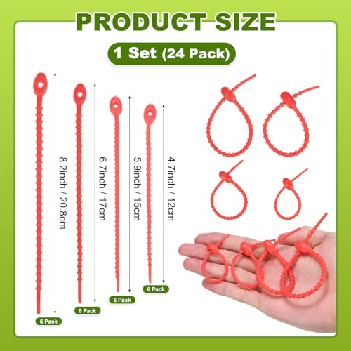 M METERXITY 48-Pack Adjustable Plant Ties, 4.7/5.9/6.7/8.2 Inch Silicone Flexible Multi-Function Garden Twist Tie for Crafts/Gift Wrapping/Gardening Plants, Reusable Support Twine [Red] - color: Red