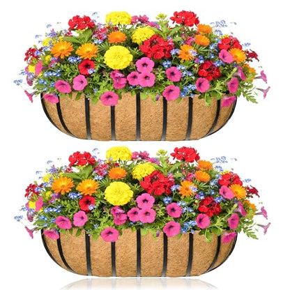 Window Box Railing Planter with Coco Liner 2 Pack 36 Inch Metal Hanging Flower Planter Deck Railing Planters Boxes for Balcony Outdoor Plants Fence Porch Patio - size: 36IN