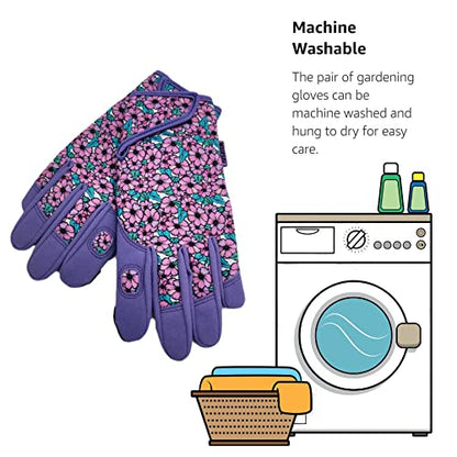 Cute Pattern Gardening Gloves,Thornproof Garden Glove,Gardener Gift - color: 1 Pair Per Pack-purple, size: Large