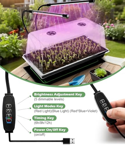 2-Pack 1020 Seed Starter Trays with Heat Mat and Clip-On Grow Light - size: 2p 1020Trays+7.3''Domes+Heat Mats+Lights