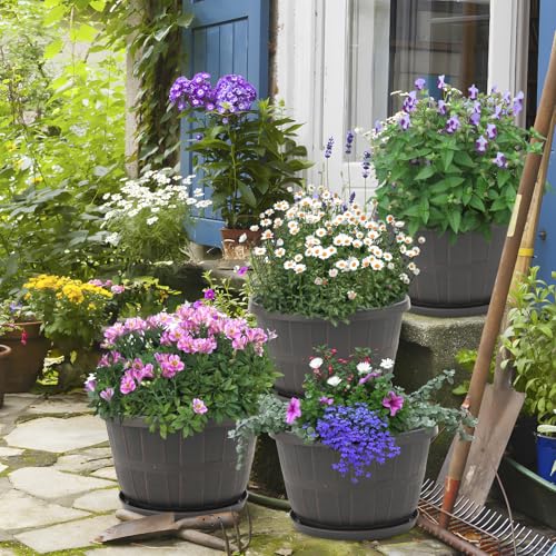 Quarut Plant Planters Pots Set of 4 Pack 16 Inch，Large Plastic Flower Pot - color: Brown, size: 16 inch-4 pack