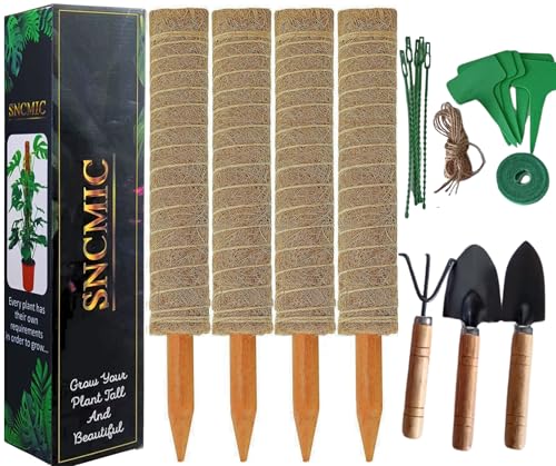 4 Pack 17-inch Moss Pole Monstera Plant Support- Plant Stakes for Indoor Plants to Encourage Growth- Plant Sticks Support Tall Climbing Plants, Vines, and Creepers