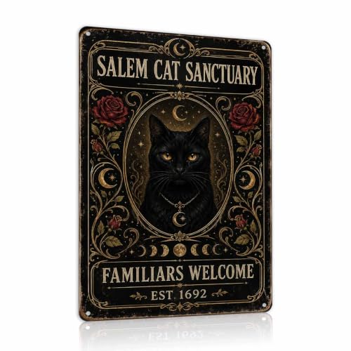 Halloween Metal Art Sign Salem Cat Sanctuary Black Cat Wall Decor - color: 06A
