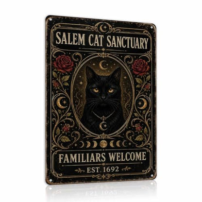Halloween Metal Art Sign Salem Cat Sanctuary Black Cat Wall Decor - color: 06A