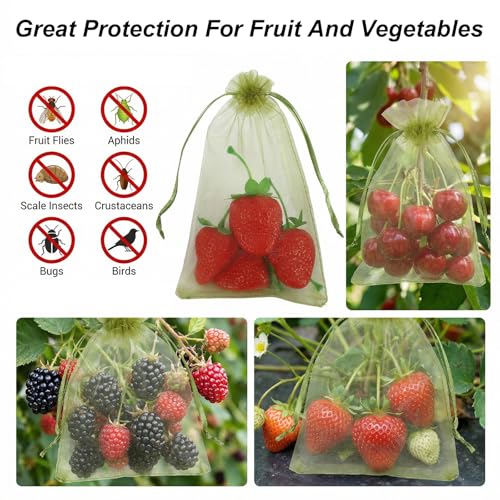 100 Pcs 4 x 6 Inch Fruit Protection Bags, Drawstring Mesh Netting Cover