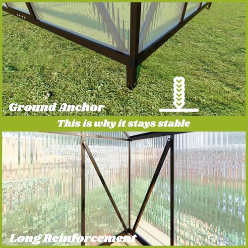 6x6FT Outdoor Polycarbonate Greenhouse with Roof Vent, Dark Gray - color: Dark Gray, size: 6×6FT